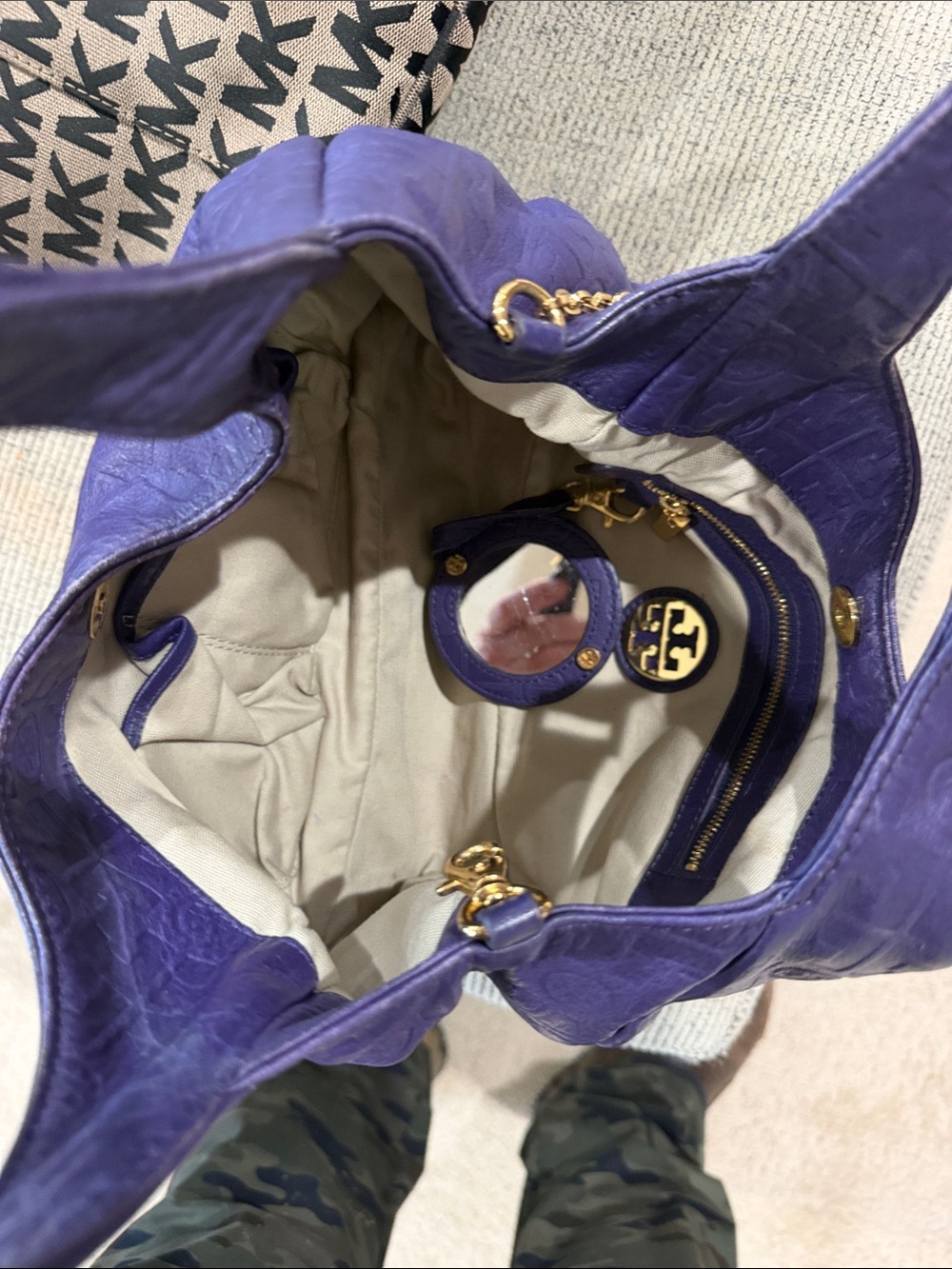 Tory Burch Deep Purple Embossed Leather Shoulder Bag - Picture 2 of 2